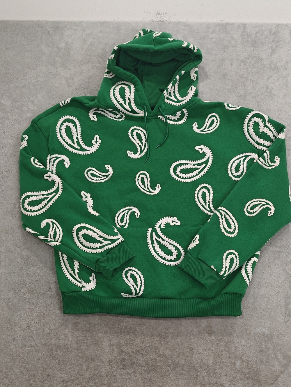 Green Paisley Hoodie Sweatshirt Mens L